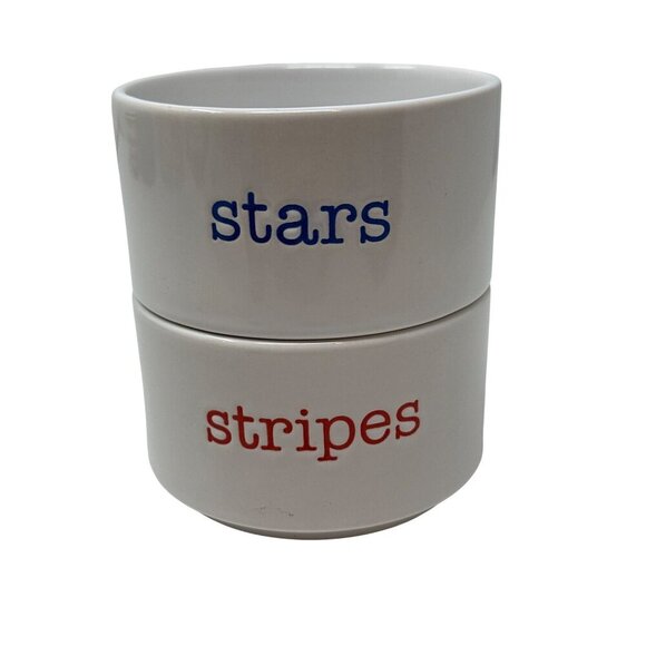 Patriotic Stars Stripes Stacked Bowls 4in Flag Decor Holiday Tiered Tray Decor - Picture 1 of 6